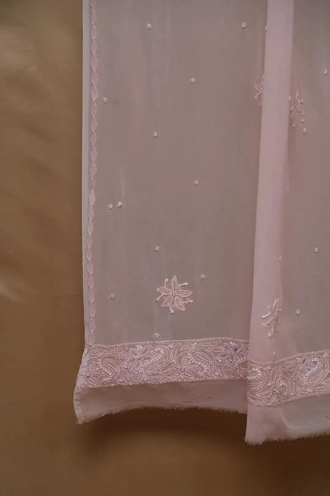 Viscose Chikankari Length with Dupatta - Pale Pink