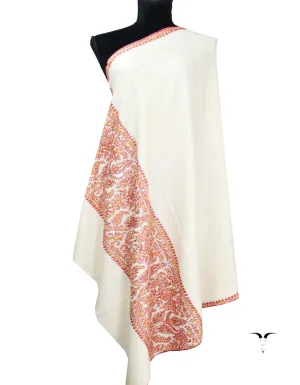 white embroidery Pashmina shawl 8649