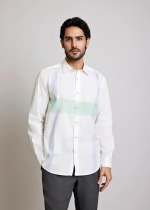 White, Green & Blue Regular Cotton Full Sleeve Shirt