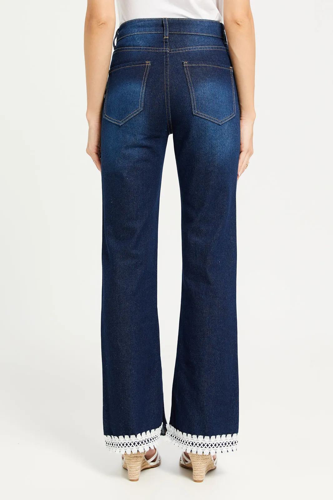 Women Navy Denim With Embroidered Detailing Jeans