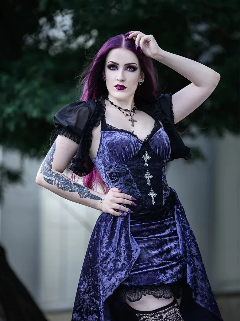 Women Purple Velvet Lace Patchwork Suspender Dress