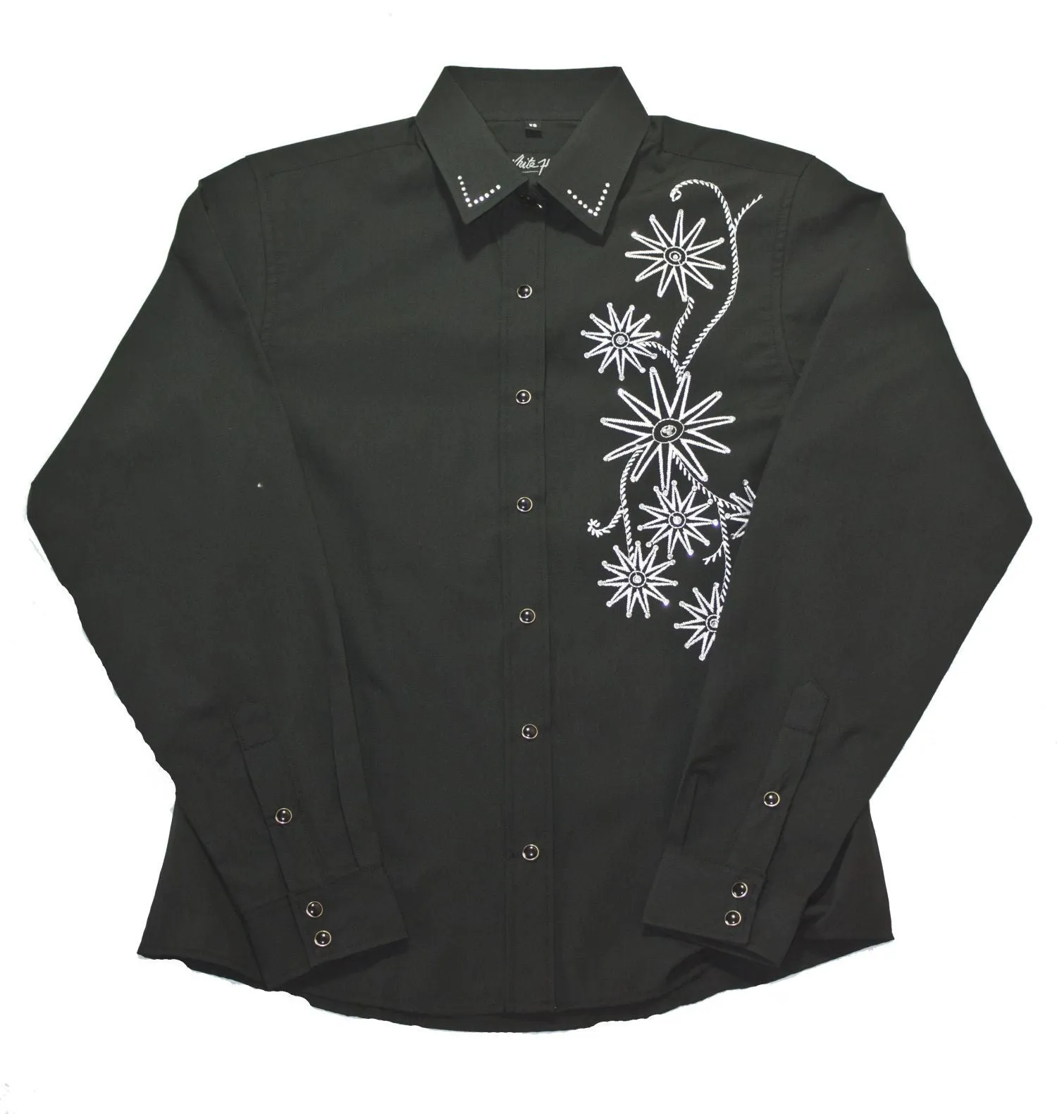 Women's Embroidered Western Shirt: White Horse Rowell Design