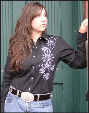 Women's Embroidered Western Shirt: White Horse Rowell Design