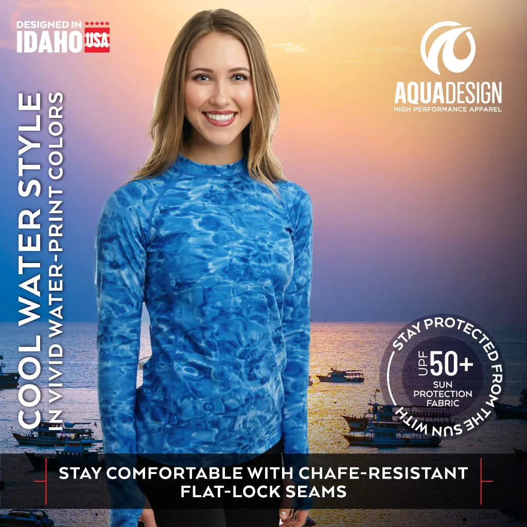 Womens UPF 50  Rash Guard Long Sleeve Shirt | Aqua Design