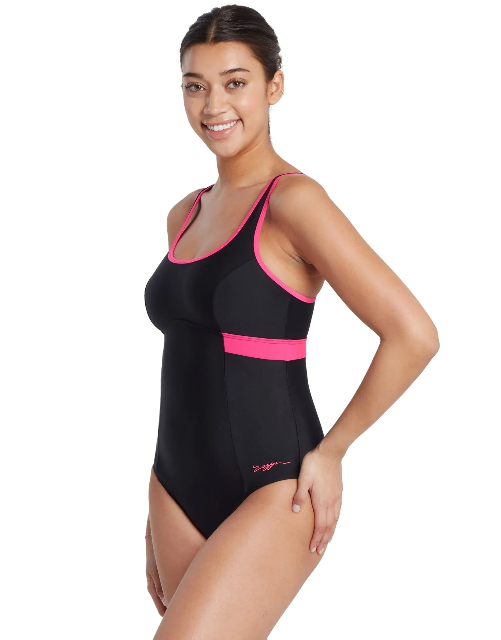 Zoggs Dakota Crossback Swimsuit - Black/Magenta